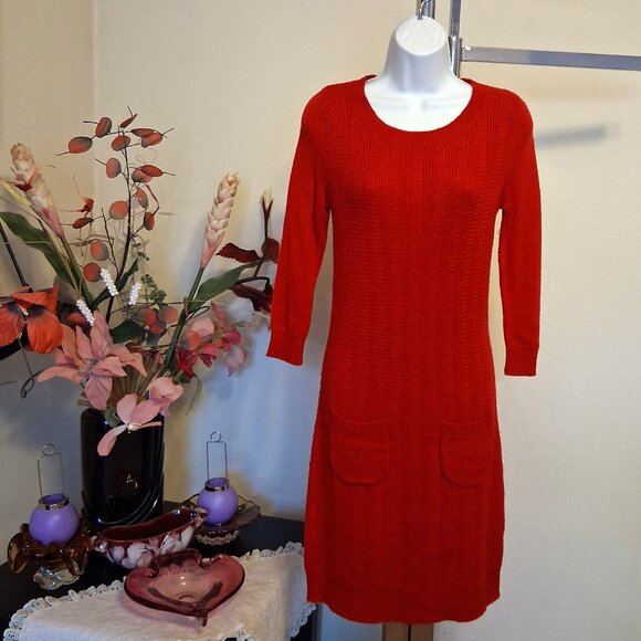 Preowned Eric Alexandre Unique Designed Stretchy Cardigan Knit Red Dress - Picture 1 of 9